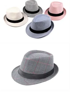 Selezione di cappelli fedora retrò britannici a quadri e righe per la protezione solare