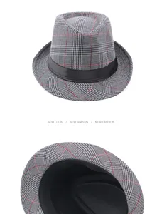 Dettaglio ravvicinato di un cappello fedora a quadri traspirante in stile retrò inglese