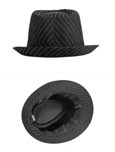 Cappello fedora classico nero gessato per uomo e donna, stile jazz britannico retro