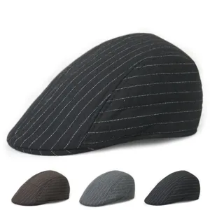 Classic striped wool felt flat cap for men and women, stylish winter beret hat