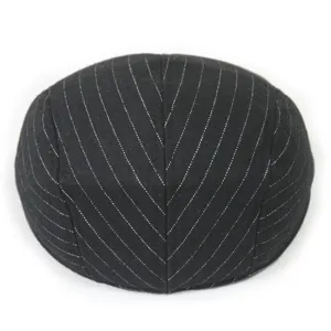 Stylish black pinstripe newsboy cap for men and women, premium winter wool flat cap