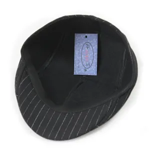 Stylish winter warm pinstripe beret flat cap for men and women, interior view with tag