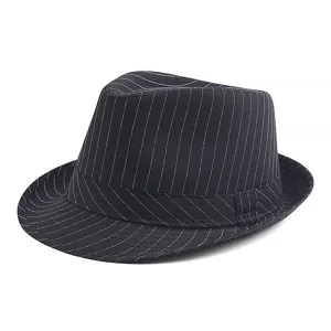 Cappello fedora jazz retrò britannico classico a righe nere per la protezione solare