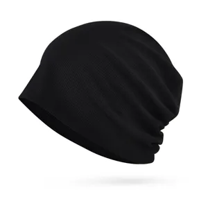 Oversized black ribbed cotton slouchy beanie hat for autumn and winter outdoor wear