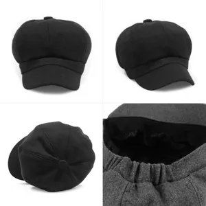 Classic wool newsboy hat for winter with comfortable elastic back and warm inner lining