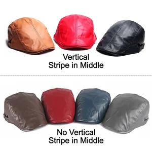 Colección de gorras de cuero PU en varios colores con detalles de costura vertical