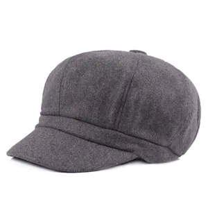 Classic charcoal grey wool newsboy cap for women and men, autumn winter retro style.