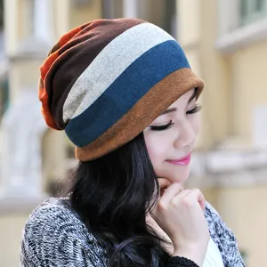 Casual multicolored striped knit slouchy beanie for men and women in autumn and winter