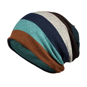 Warm unisex striped slouchy beanie and neck gaiter for autumn and winter outdoor wear