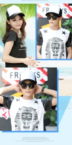 Modelle tragen atmungsaktive schwarz-weiße Mesh-Trucker-Caps im Freien für Freizeit.