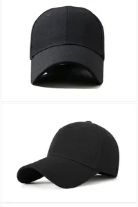 Vue détaillée de face et de côté d'une casquette de baseball noire sur fond blanc immaculé