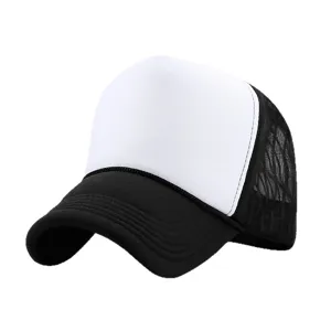 Klassische schwarz-weiße atmungsaktive Mesh-Trucker-Mütze mit hoher Krone und glatter Front
