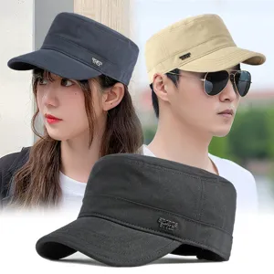 Baumwolle Flache Oberseite Cadet Cap Armee Hut Verstellbar Lässig Mode Outdoor Sonnenschirm Kappe Für Herren Damen Militär Stil