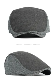 Classic grey herringbone tweed flat cap shown from side and front profile angles