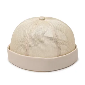 Bonnet docker en maille beige sans bord pour hommes et femmes, chapeau d'été respirant