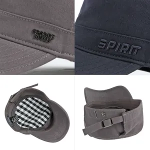 Lässige flache Baumwollmütze mit Spirit-Stickerei und klassischem Karofutter-Detail