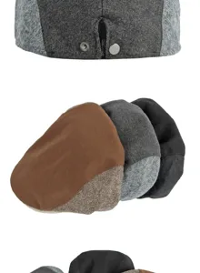 Vintage patchwork newsboy caps for men and women showing multiple colors and textures detail