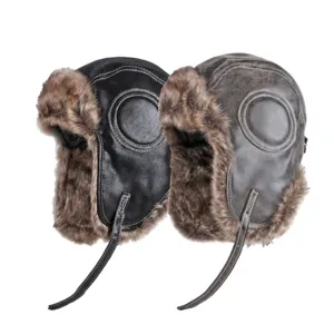 Colbacco per Uomo Donna Ecopelle Cappello da Aviatore Foderato in Pelliccia Sintetica Invernale Paraorecchie Antivento