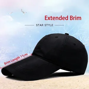 Gorra de béisbol negra de secado rápido con visera parasole extendida de 11 cm para exterior