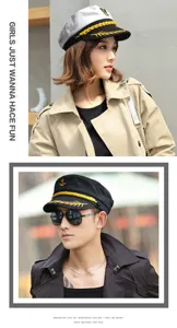 Cappelli da capitano di marina per uomo e donna con ricamo a spighe di grano.