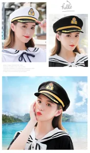 Cappello da capitano di marina con ricamo di spighe dorate e stemma dell'ancora