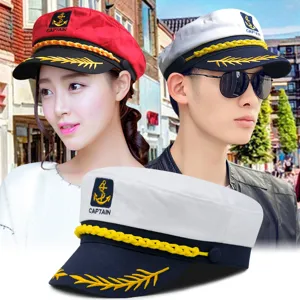 Cappello da Capitano Navy Retrò Unisex Ricamo Spighe di Grano Cappello da Marinaio Piatto Moda Britannica Cappello da Festa Uomo Donna Cotone