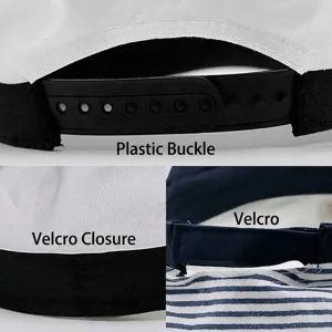 Viste dettagliate del cappello da capitano retrò con chiusure a scatto e velcro sul retro