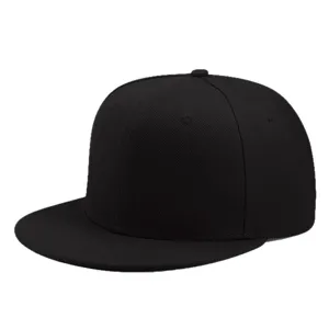 Gorra snapback de hip hop clásica negra lisa con visera plana ajustable