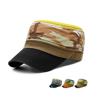 Stylish color-block camouflage cotton military cap for outdoor sun protection and casual wear