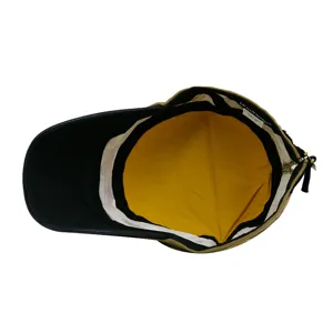 Interior view of camouflage cotton cadet cap featuring yellow lining and 58cm size label