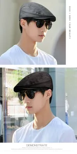 Stylish cotton newsboy cap for men featuring a classic flat peak and breathable fabric