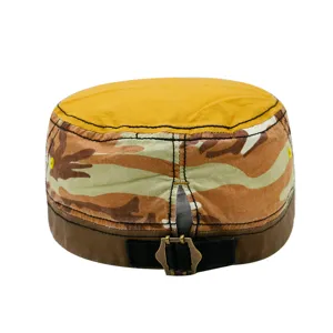 Adjustable camouflage cotton military cap with yellow flat top and metal buckle