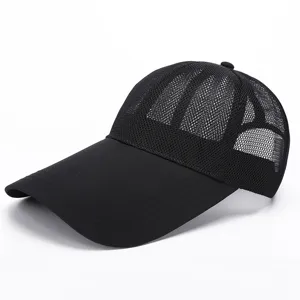 Breathable black mesh baseball cap with an extra long brim for outdoor sun protection