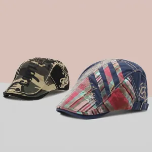 Retro Cotton Blend Newsboy Cap For Men Women Vintage Patchwork Plaid Flat Cap Artistic Beret Hat With Adjustable Metal Buckle Casual Outdoor Sun Hat