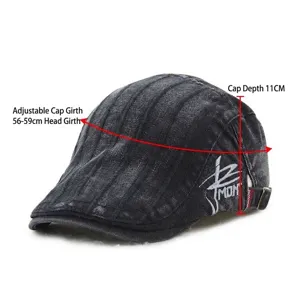 Vintage washed denim beret flat cap for men and women with adjustable strap 56-59cm