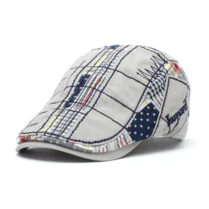 Vintage patchwork beret flat cap with Jamont embroidery for men and women