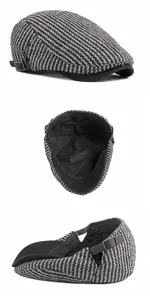 Retro knit newsboy flat cap with adjustable side buckle for men and women