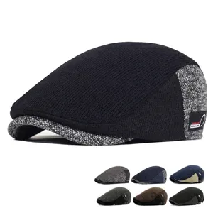 Vintage Acrylic Knitted Beret Hat For Men Women British Style Warm Flat Cap Fashion Artist Ivy Newsboy Cap Autumn Winter Casual Hat