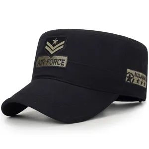 Men's Military Cadet Cap Cotton Polyester Flat Top Sun Protection Adjustable Outdoor Casual Army Hat