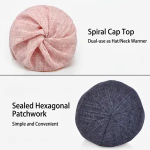 Berretto e scaldacollo 2-in-1 traspirante con top a spirale, rosa e blu navy