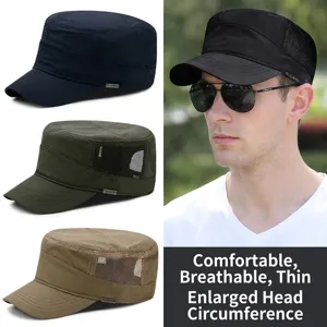 Men Summer Thin Flat Top Army Cap Outdoor Breathable Mesh Military Hat Sun Protection Quick Dry Sport Adjustable Cadet Cap