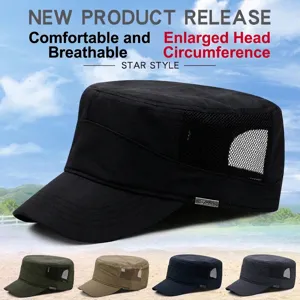Men's breathable mesh military flat cap for summer sun protection in multiple colors