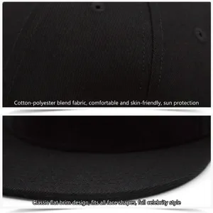 Cappellino da baseball hip hop nero con visiera piatta, dettaglio in cotone-poliestere