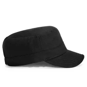 Klassische schwarze flache Militärmütze für Herren und Damen mit verstellbarem Sonnenschutz
