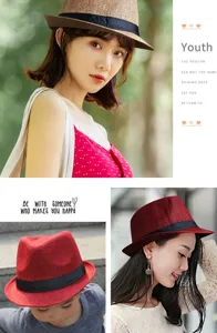 Cappelli fedora in lino traspirante per donne e bambini in rosso e marrone elegante