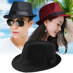 Cappello Fedora Retro in Lino Britannico Uomo Donna Traspirante Estivo Protezione Solare Spiaggia Trilby Paglia Genitore-Figlio