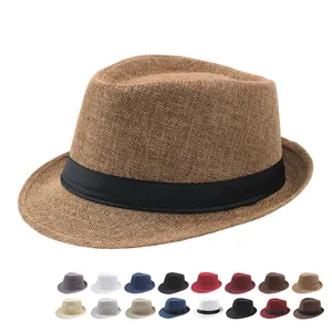 Cappello fedora in lino traspirante per la protezione solare, disponibile in vari colori