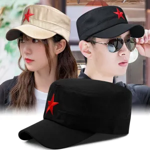 Casquette Militaire en Coton Pour Hommes Femmes Enfants Brodé Étoile Rouge Réglable Protection Solaire Chapeau Plat