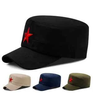 Casquette militaire plate classique avec broderie étoile rouge en plusieurs couleurs
