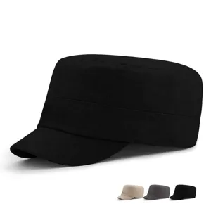 Klassische schwarze Militärmütze mit flachem Oberteil und kurzem Schirm für Damen und Herren